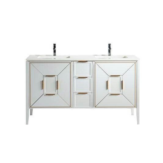 Vetro 60″ Inch Gloss White Vanity W/ Quartz Counter Top