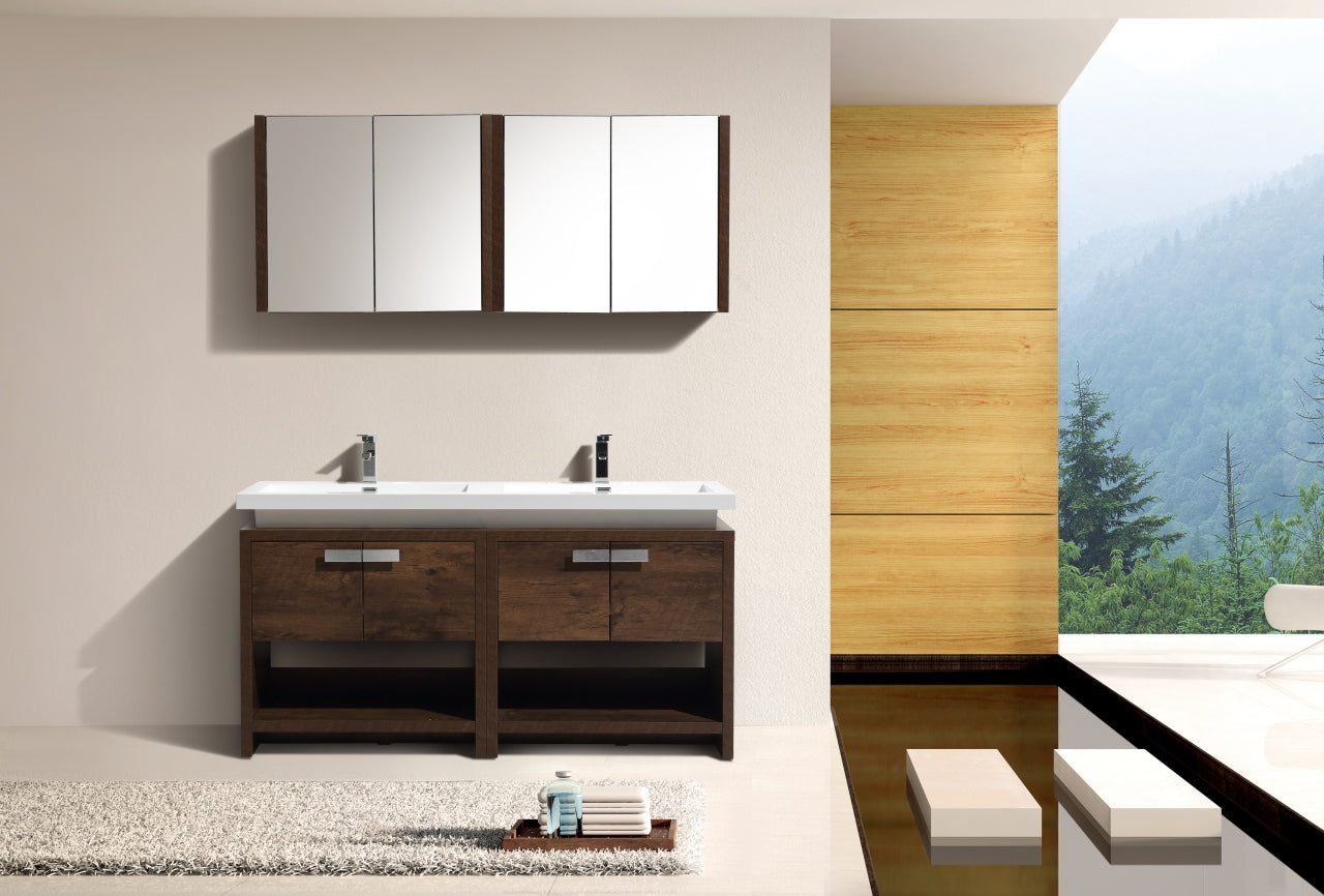 Levi 63″ Inch Rose Wood Modern Bathroom Vanity W/ Cubby Hole
