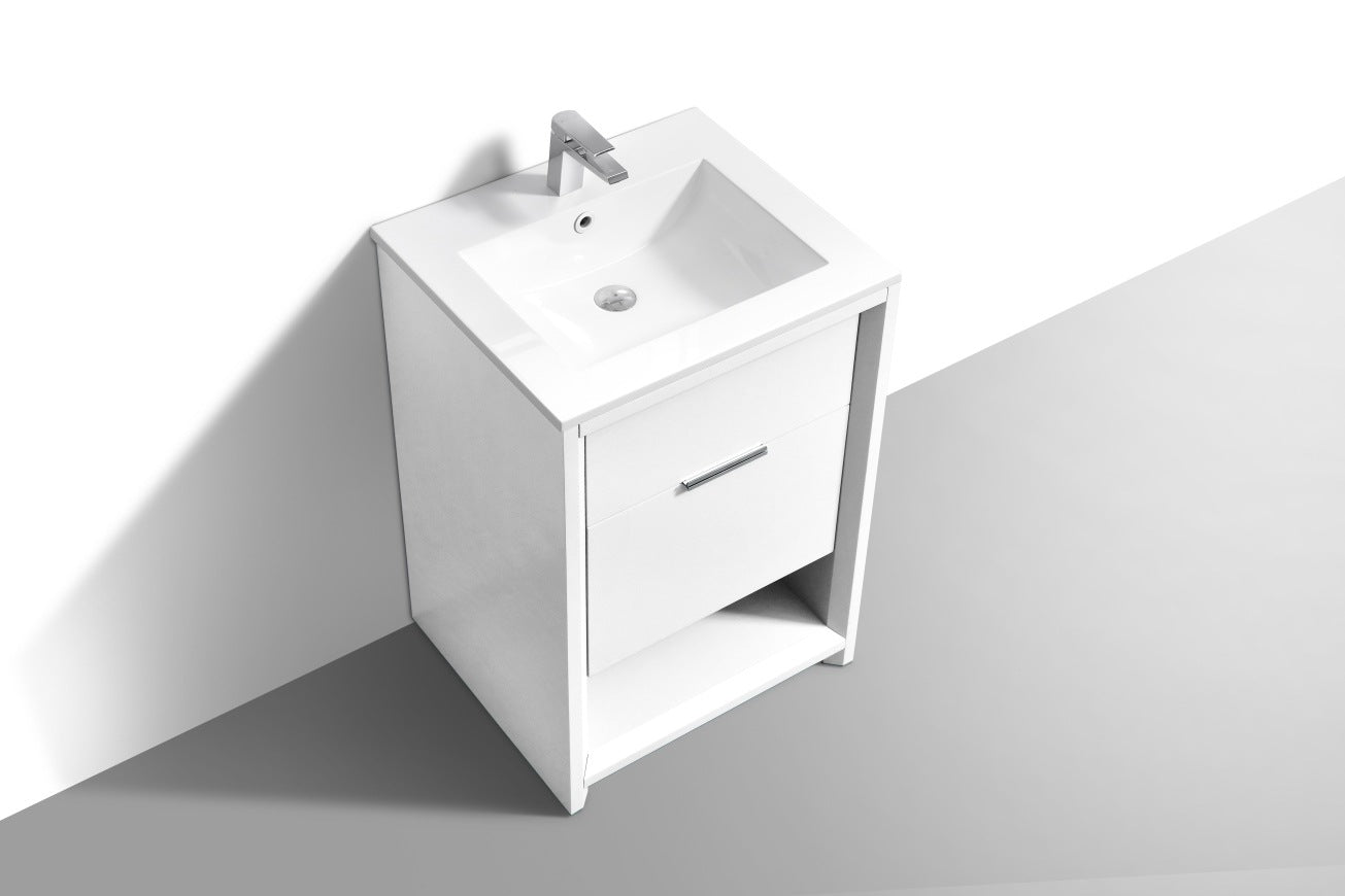24″ Inch Nudo Kubebath Modern Bathroom Vanity In High Gloss White Finish