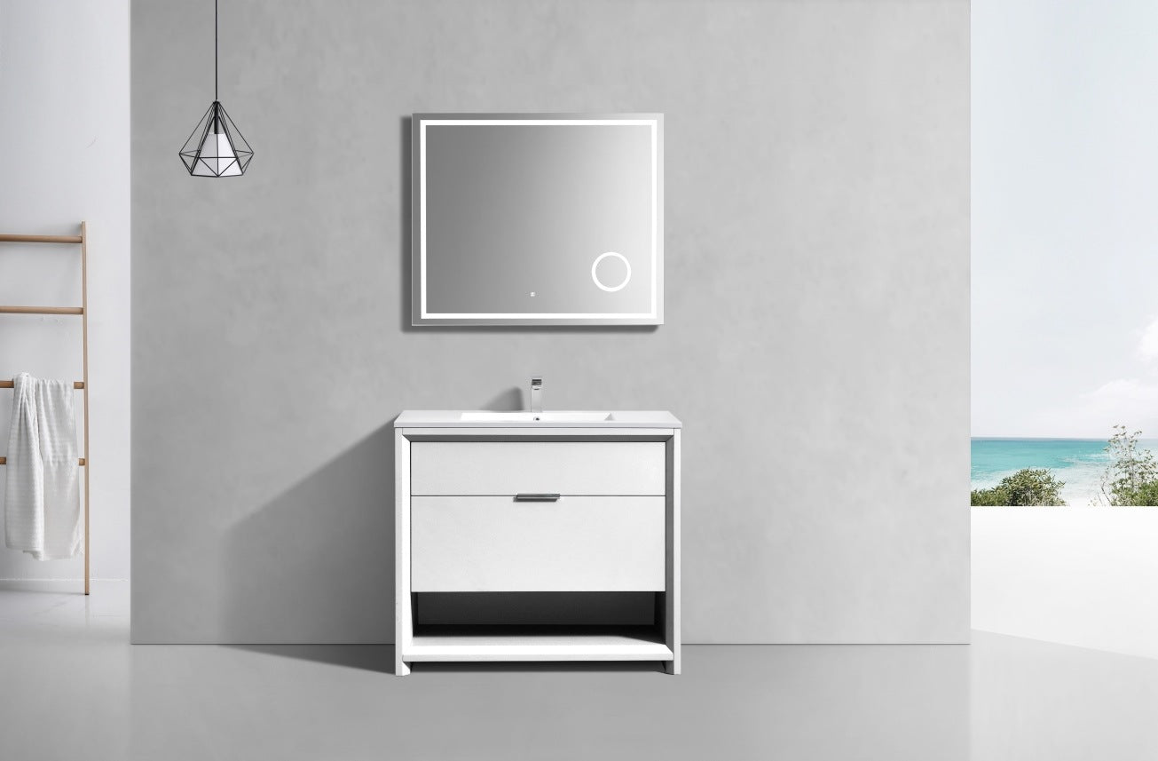 40″ Inch Nudo Kubebath Modern Bathroom Vanity In High Gloss White Finish