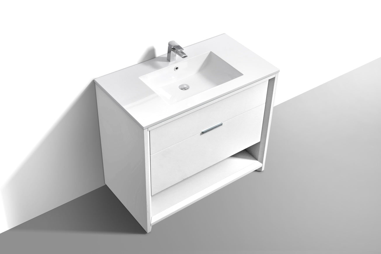 40″ Inch Nudo Kubebath Modern Bathroom Vanity In High Gloss White Finish