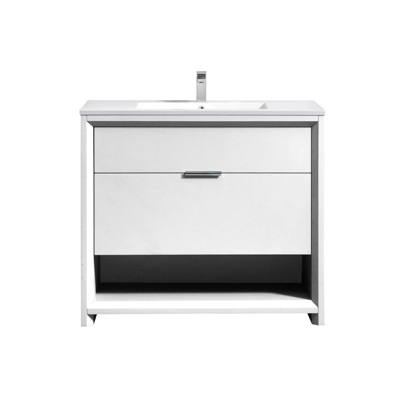 40″ Inch Nudo Kubebath Modern Bathroom Vanity In High Gloss White Finish