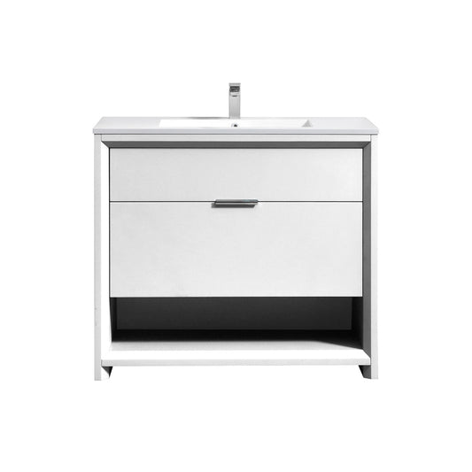 40″ Inch Nudo Kubebath Modern Bathroom Vanity In High Gloss White Finish