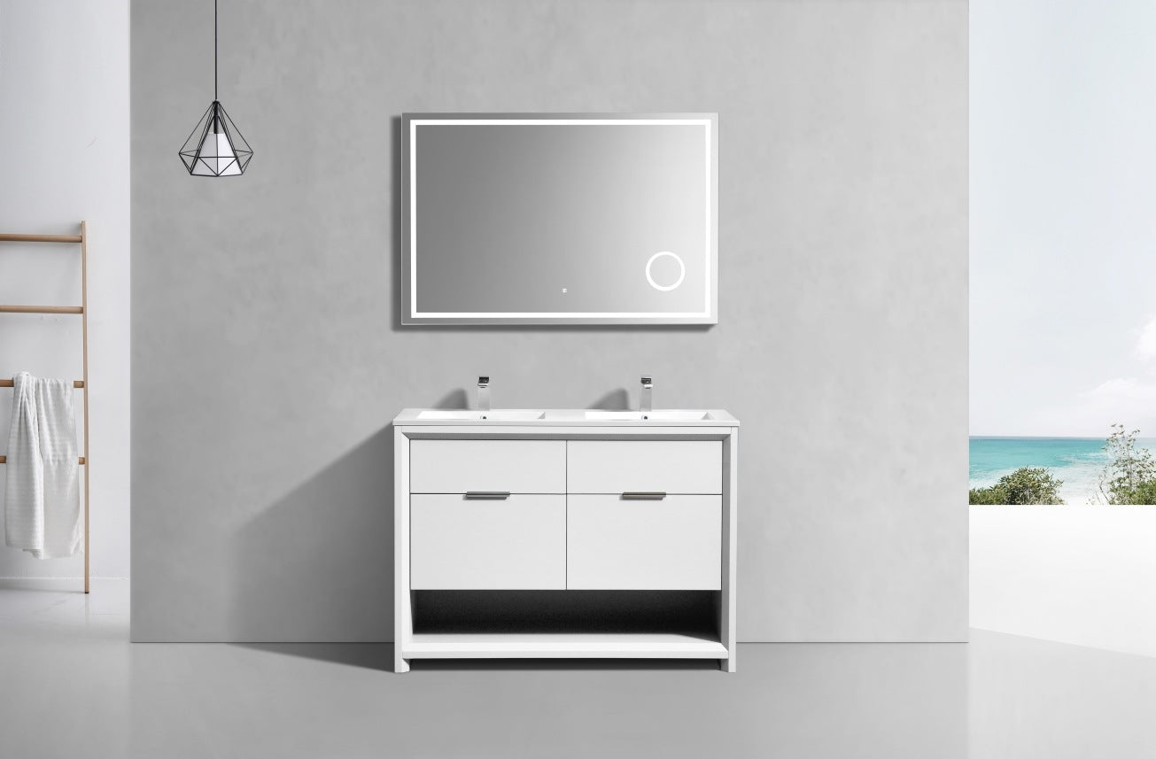 48″ Inch Double Sink Nudo Kubebath Modern Bathroom Vanity In High Gloss White Finish