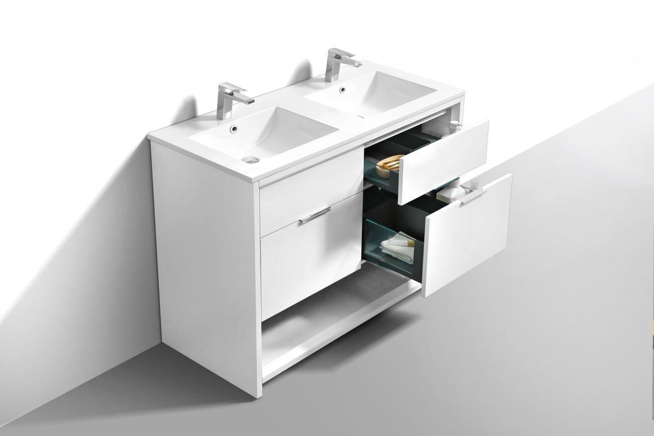 48″ Inch Double Sink Nudo Kubebath Modern Bathroom Vanity In High Gloss White Finish