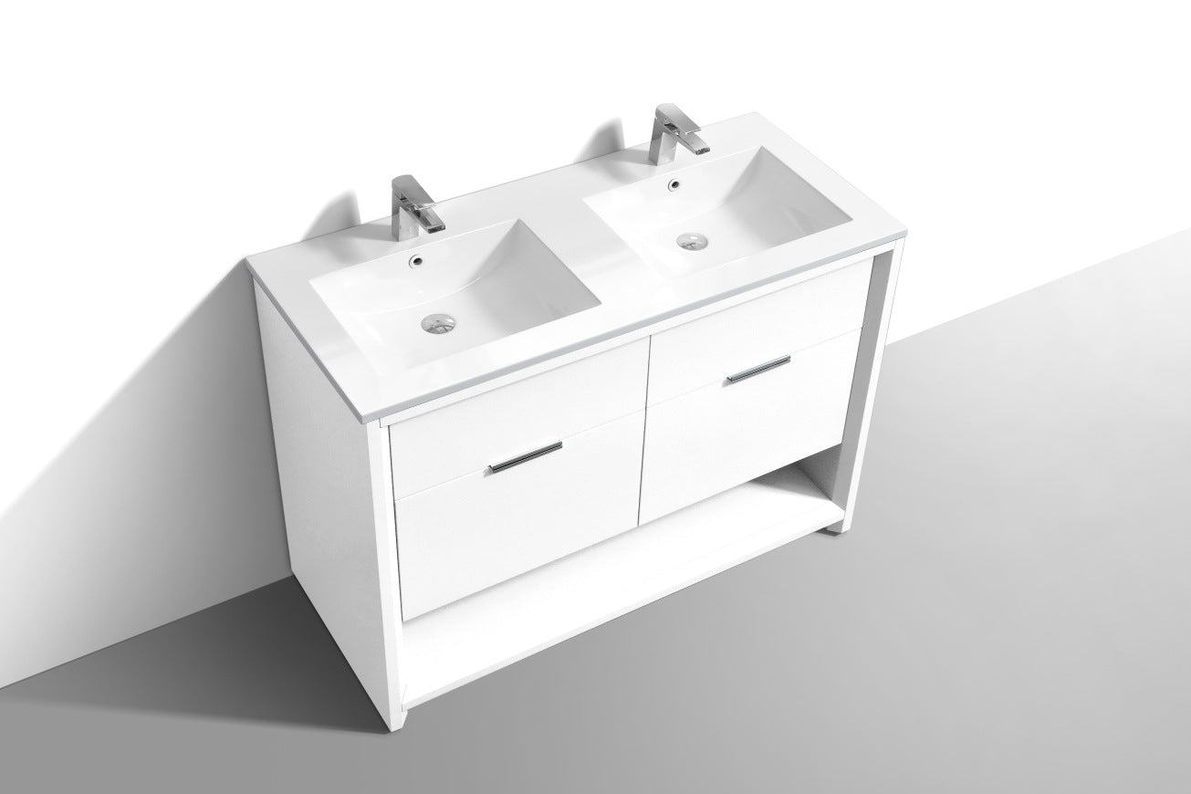 48″ Inch Double Sink Nudo Kubebath Modern Bathroom Vanity In High Gloss White Finish