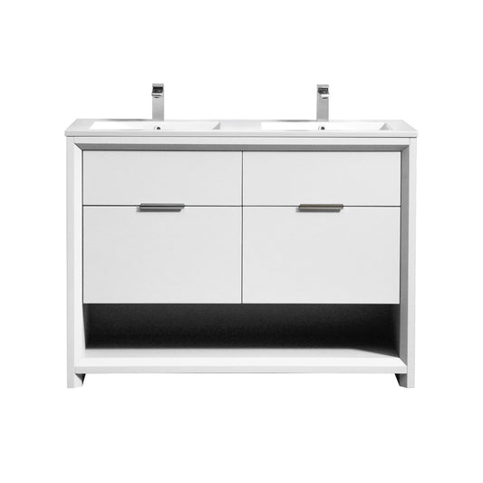 48″ Inch Double Sink Nudo Kubebath Modern Bathroom Vanity In High Gloss White Finish