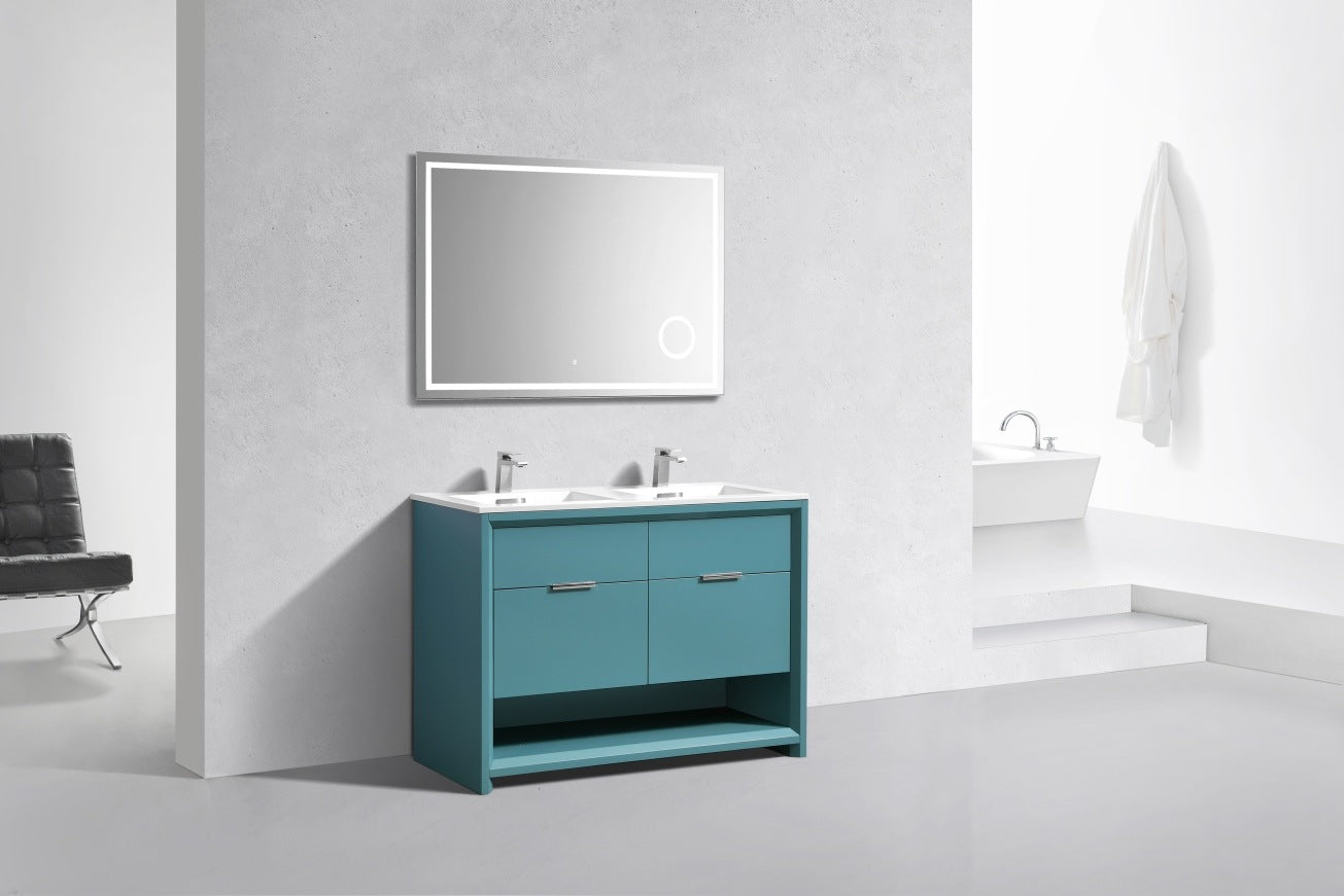 48″ Inch Double Sink Nudo Modern Bathroom Vanity In Teal Green Finish