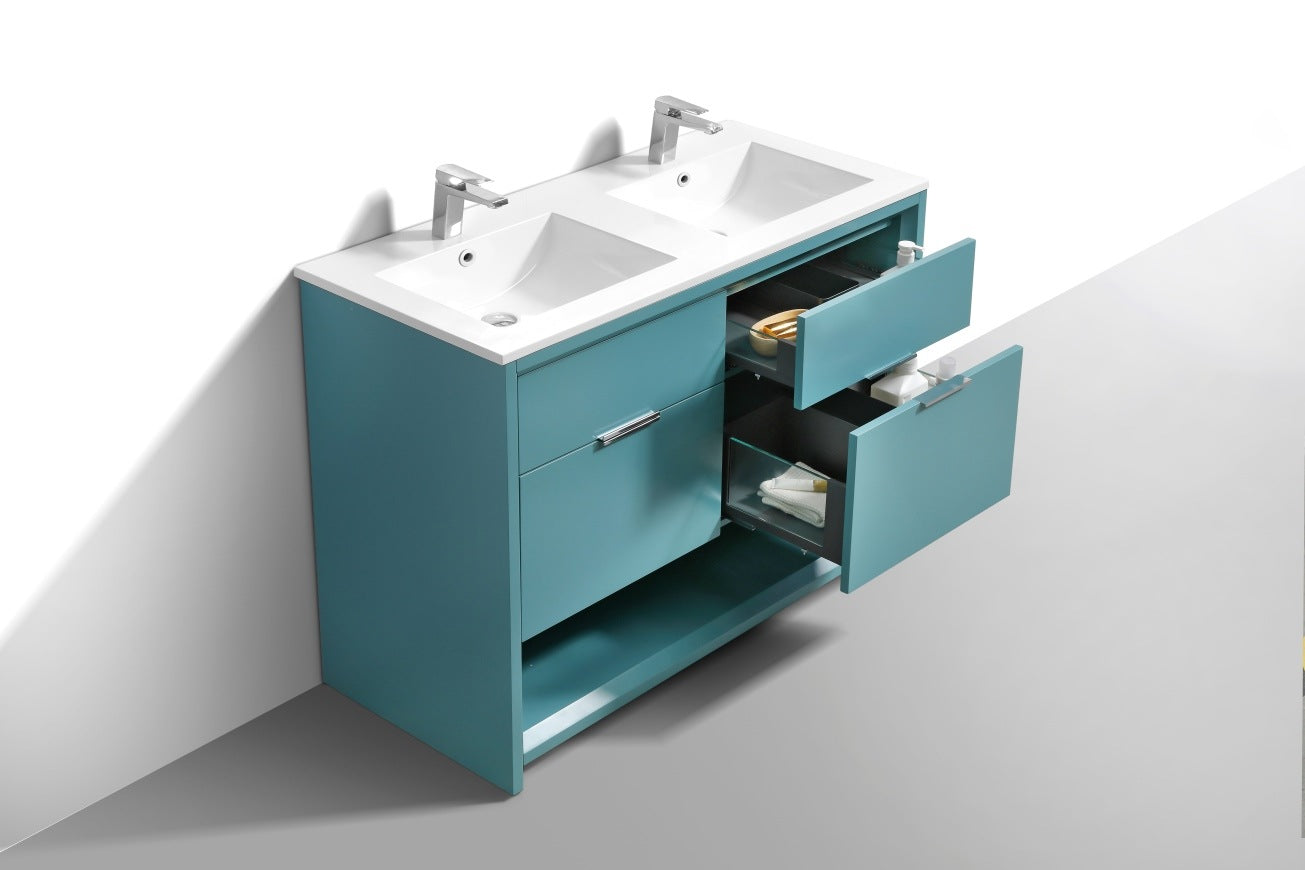 48″ Inch Double Sink Nudo Modern Bathroom Vanity In Teal Green Finish