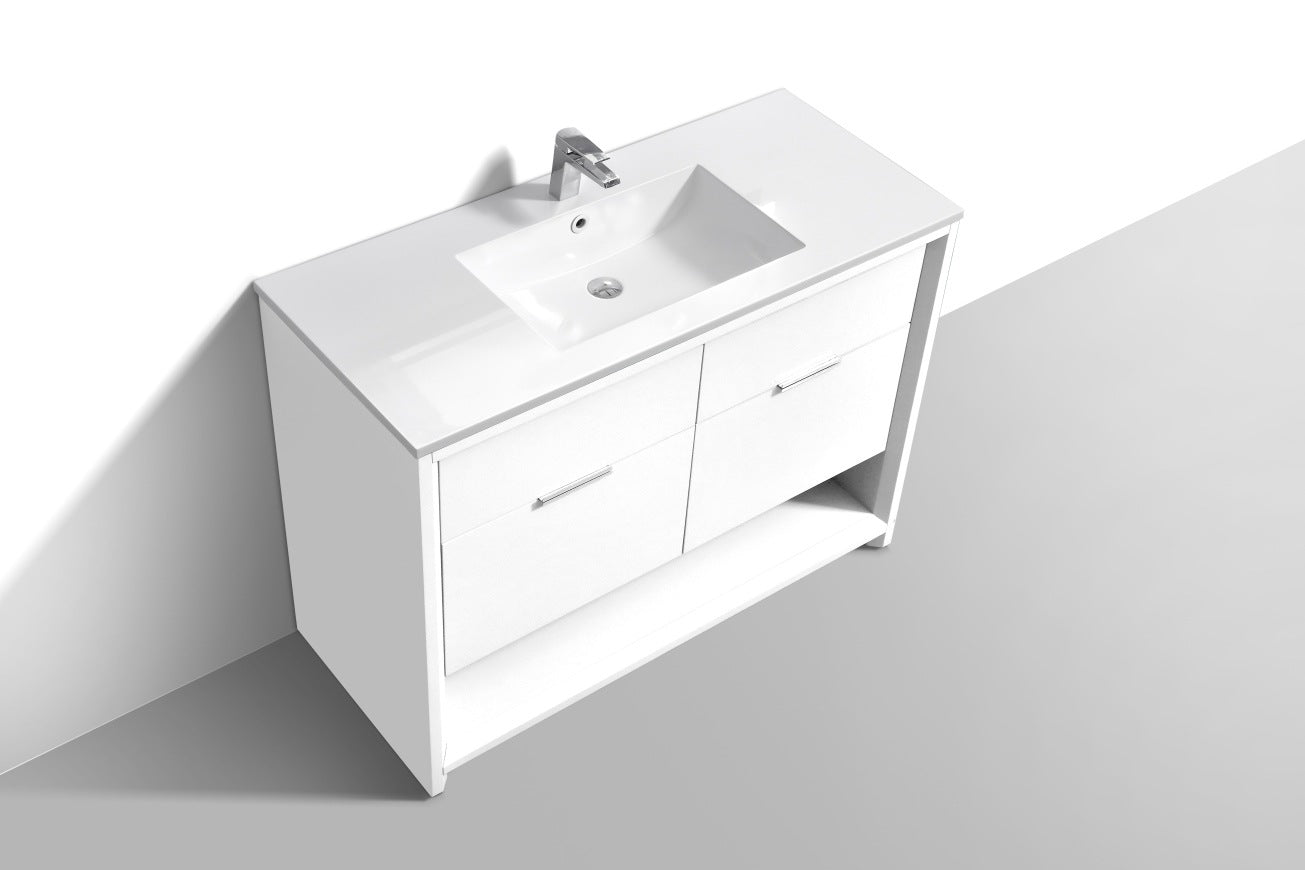 48″ Inch Single Sink Nudo Modern Bathroom Vanity In High Gloss White Finish