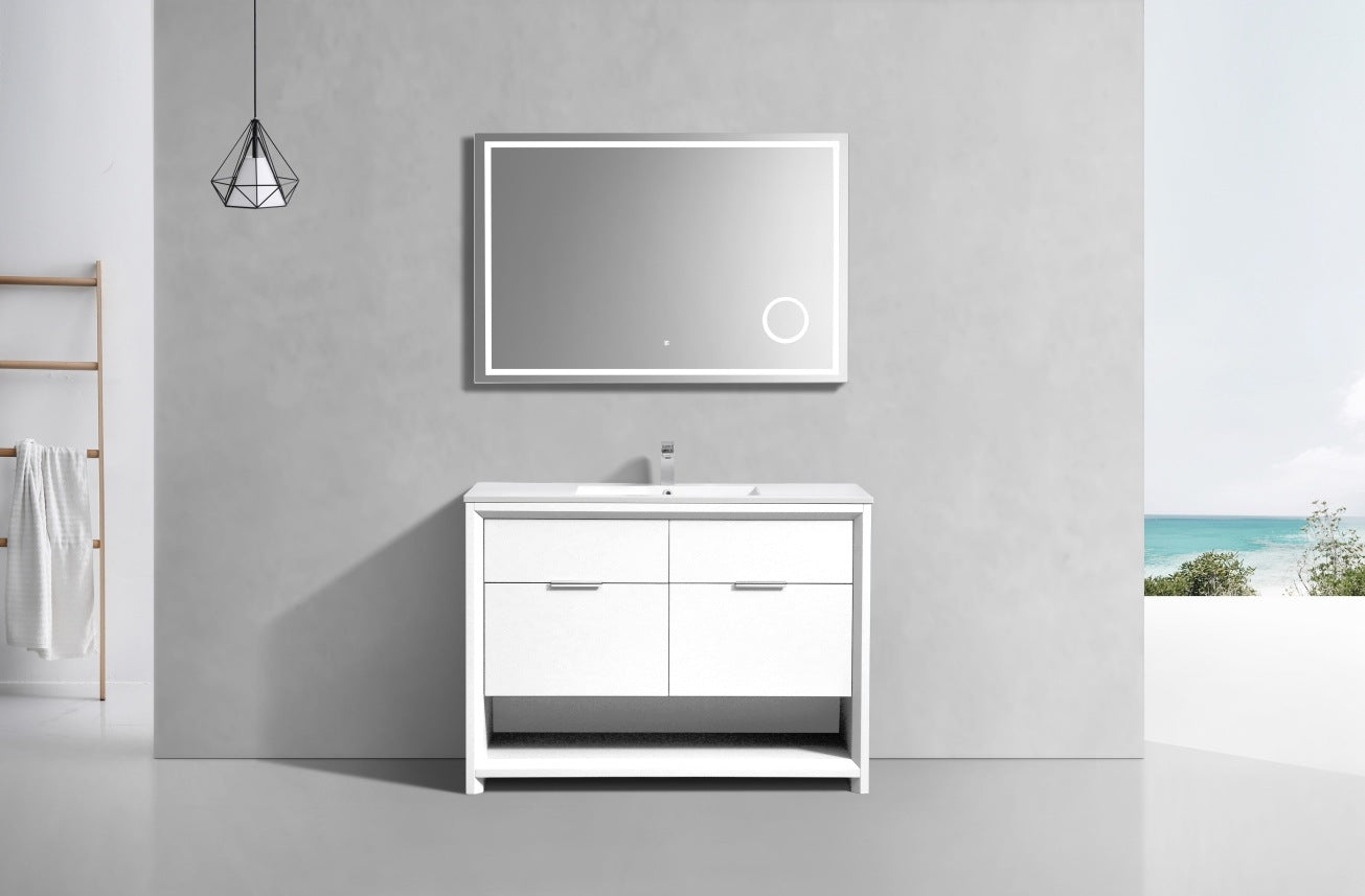 48″ Inch Single Sink Nudo Modern Bathroom Vanity In High Gloss White Finish