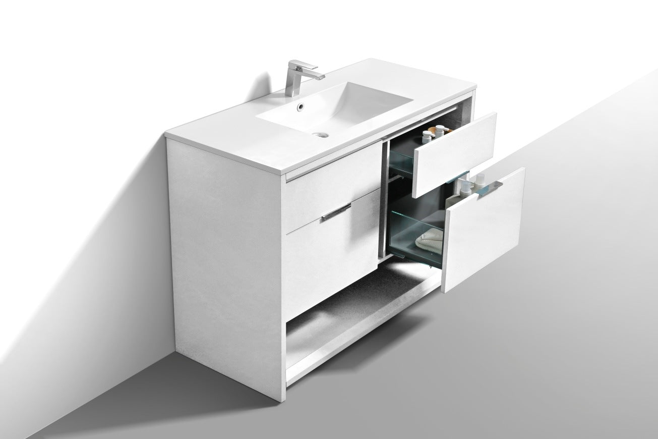 48″ Inch Single Sink Nudo Modern Bathroom Vanity In High Gloss White Finish