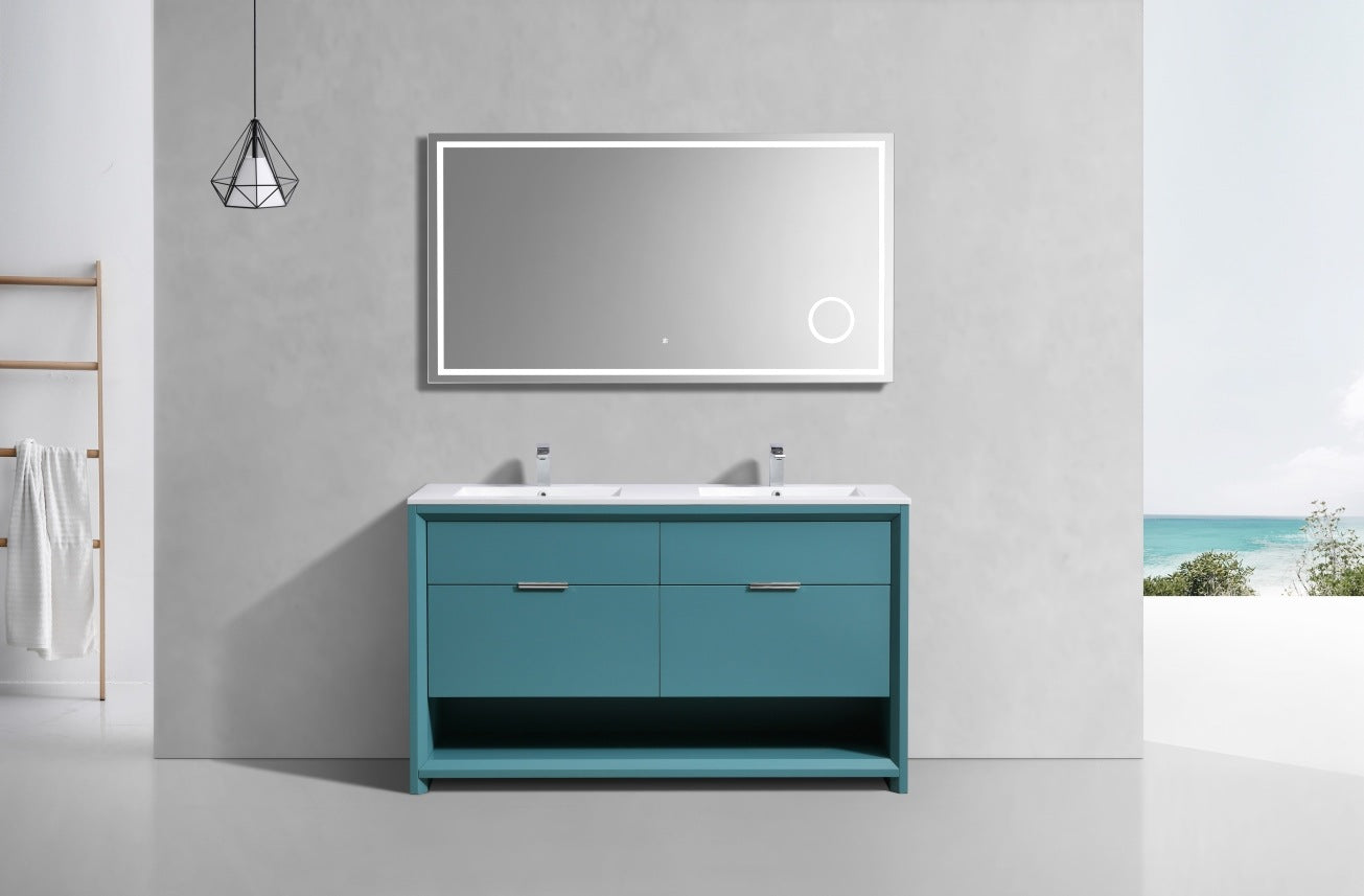 60″ Inch Double Sink Nudo Kubebath Modern Bathroom Vanity In Teal Green Finish