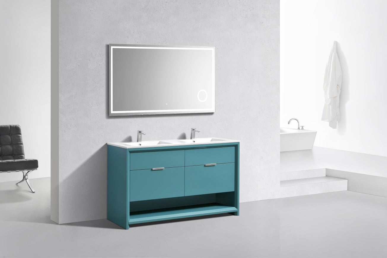 60″ Inch Double Sink Nudo Kubebath Modern Bathroom Vanity In Teal Green Finish