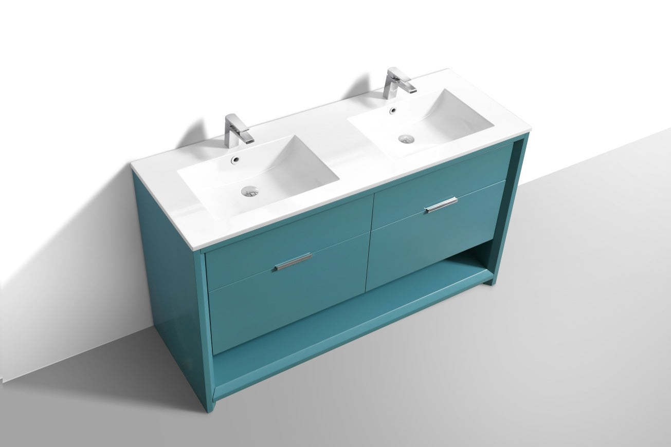 60″ Inch Double Sink Nudo Kubebath Modern Bathroom Vanity In Teal Green Finish
