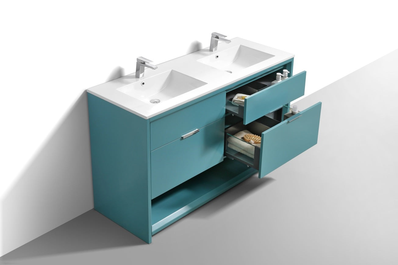 60″ Inch Double Sink Nudo Kubebath Modern Bathroom Vanity In Teal Green Finish