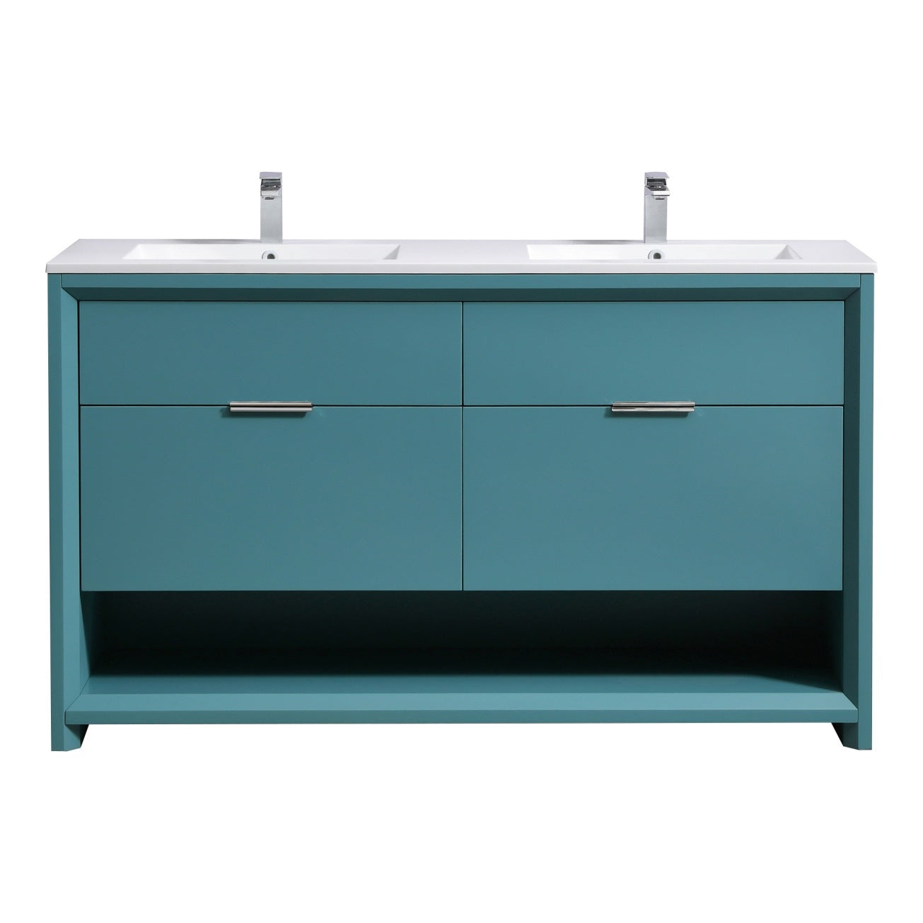 60″ Inch Double Sink Nudo Kubebath Modern Bathroom Vanity In Teal Green Finish