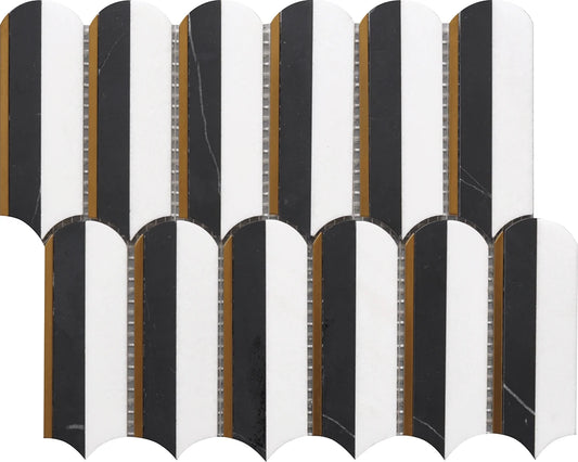 Oval Nero Marquina & Thassos 10″X11″ Mosaic