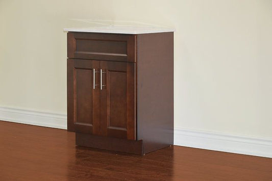 24" Inch Solid Wood Dark Walnut Shaker Style Vanity Ds24 With Quartz Top