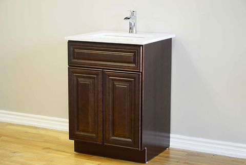 24" Inch Solid Wood Dark Walnut Classic Style Vanity Dc24 With Quartz Top