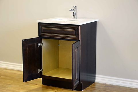 24" Inch Solid Wood Dark Walnut Classic Style Vanity Dc24 With Quartz Top