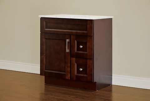 30″ Solid Wood Dark Walnut Shaker Style Vanity Ds30 With Quartz Top