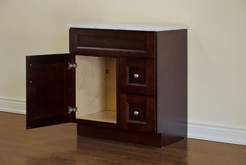 30″ Solid Wood Dark Walnut Shaker Style Vanity Ds30 With Quartz Top