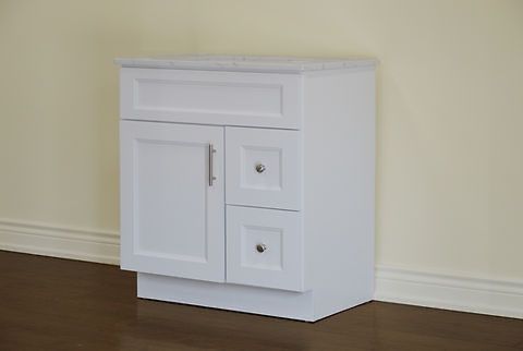 30″ Solid Wood White Shaker Style Vanity Ws30 With Quartz Top