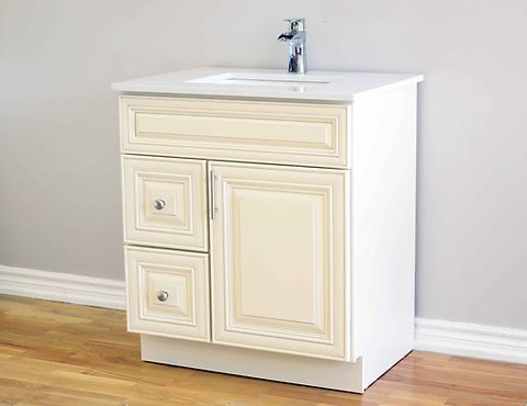 30″ Solid Wood Ivory White Classic Style Vanity Ic30 With Quartz Top