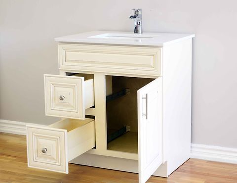 30″ Solid Wood Ivory White Classic Style Vanity Ic30 With Quartz Top