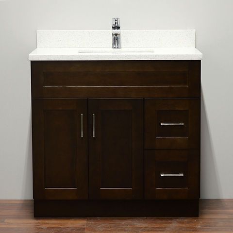 36″ Solid Wood Dark Walnut Shaker Style Vanity Ds36 With Quartz Top
