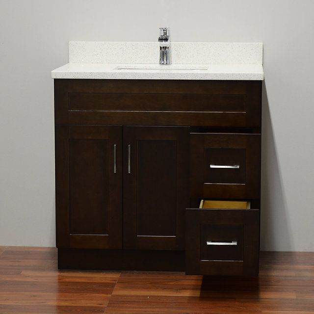 36″ Solid Wood Dark Walnut Shaker Style Vanity Ds36 With Quartz Top
