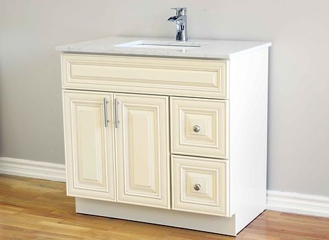 36″ Solid Wood Ivory White Classic Style Vanity Ic36 With Quartz Top