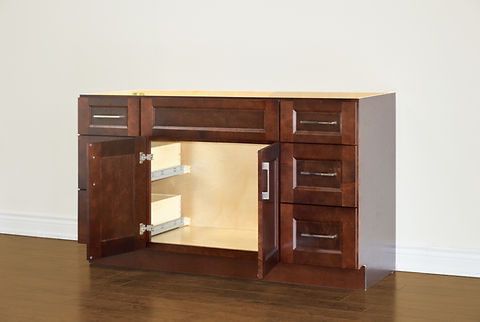 48" Inch Solid Wood Dark Walnut Shaker Style Vanity Ds48 With Quartz Top