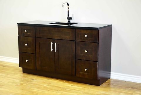 60"Inch Solid Wood Dark Walnut Shaker Style Vanity Ds60 With Quartz Top