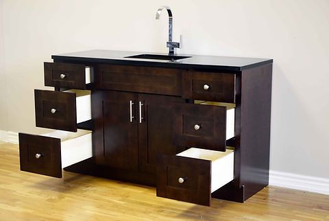 60"Inch Solid Wood Dark Walnut Shaker Style Vanity Ds60 With Quartz Top
