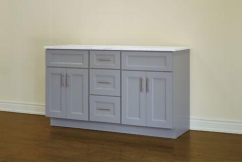 60" Inch Solid Wood Light Grey Shaker Style Vanity Gs60dd With Quartz Top