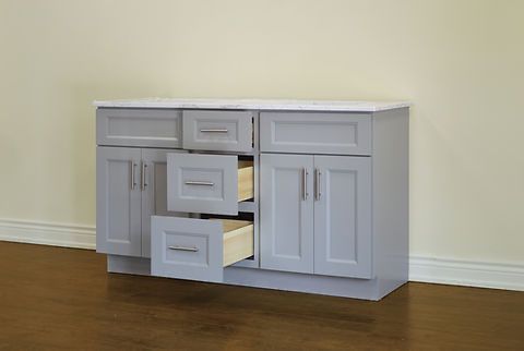 60" Inch Solid Wood Light Grey Shaker Style Vanity Gs60dd With Quartz Top