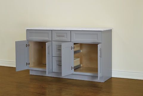 60" Inch Solid Wood Light Grey Shaker Style Vanity Gs60dd With Quartz Top