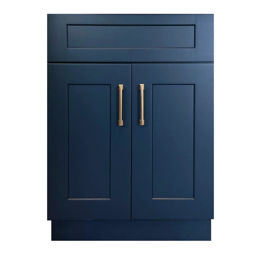 24″ Solid Wood Blue Shaker Style Vanity With Quartz Top