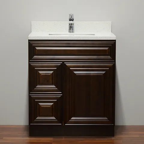 30″ Solid Wood Dark Walnut Classic Style Vanity Dc30 With Quartz Top
