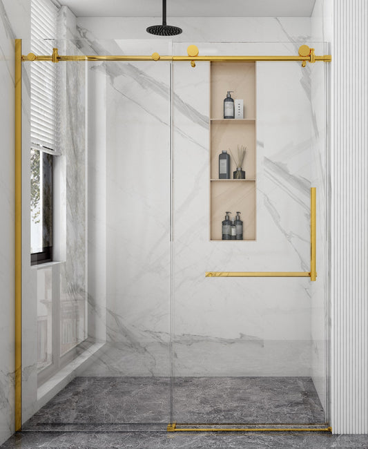 F&D Frameless Shower Glass Door - Brush Gold