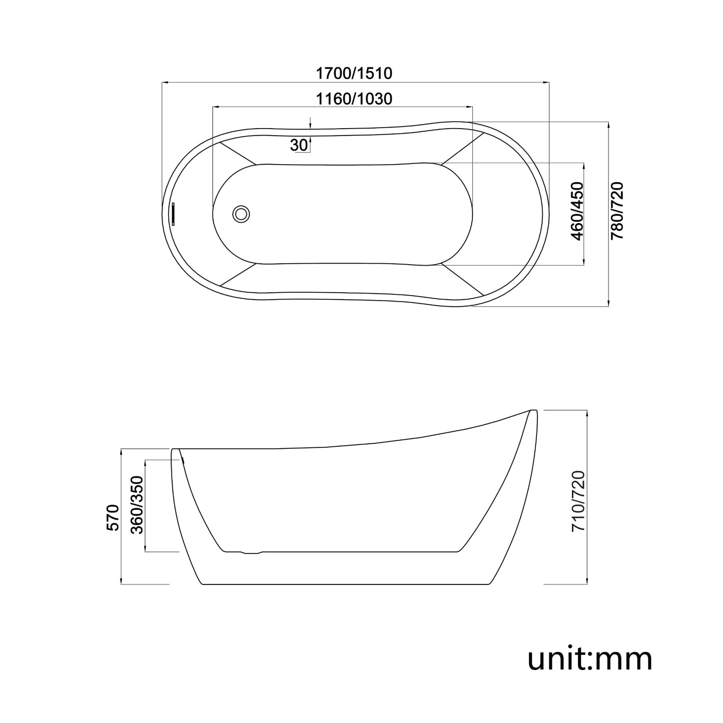 F&D RL-MF-1216 Free Standing Bath Tub 67" Inches