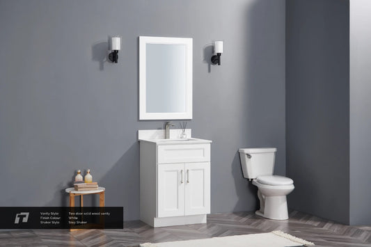 24" Inch Solid Wood White Shaker Style Vanity Ws24 With Quartz Top