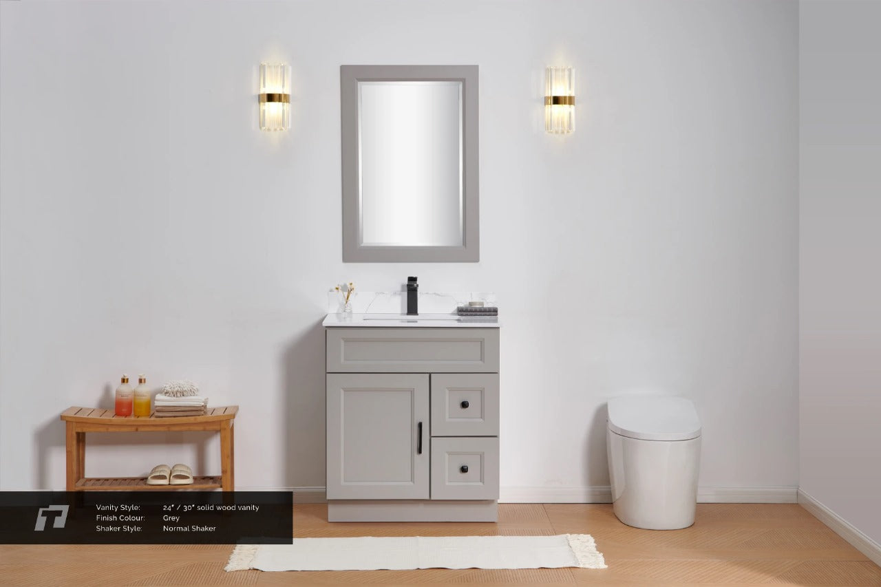 30″ Solid Wood Light Grey Shaker Style Vanity Gs30 With Quartz Top