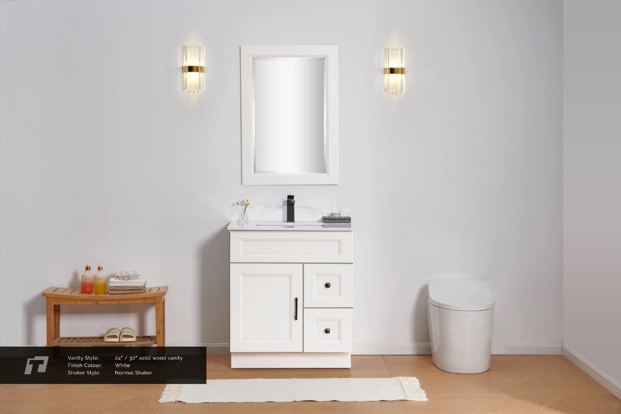 30″ Solid Wood White Shaker Style Vanity Ws30 With Quartz Top