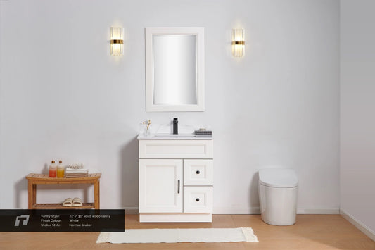 30″ Solid Wood White Shaker Style Vanity Ws30 With Quartz Top