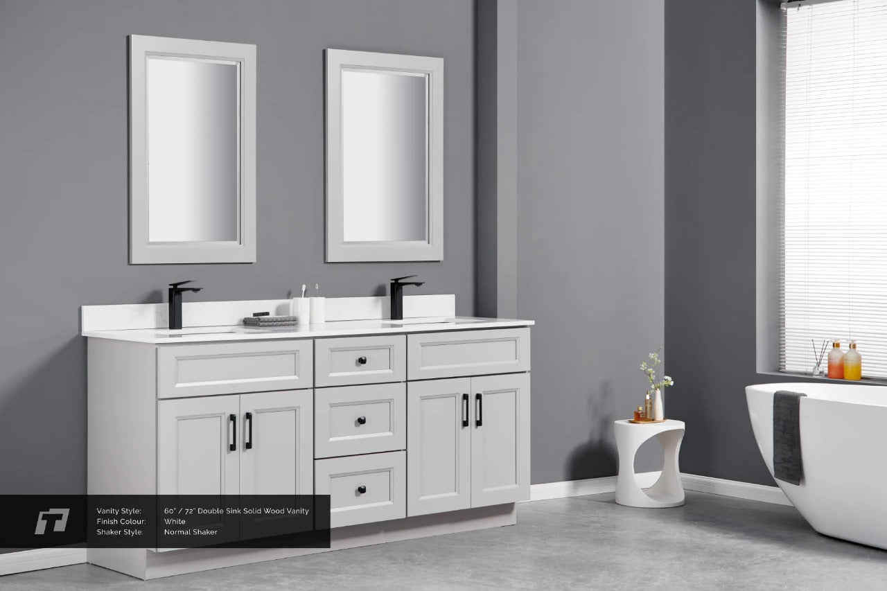 72" Inch Double Sink Solid Wood White Shaker Style Vanity Ws72 With Quartz Top