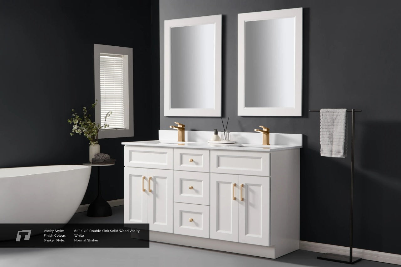 72" Inch Double Sink Solid Wood White Shaker Style Vanity Ws72 With Quartz Top