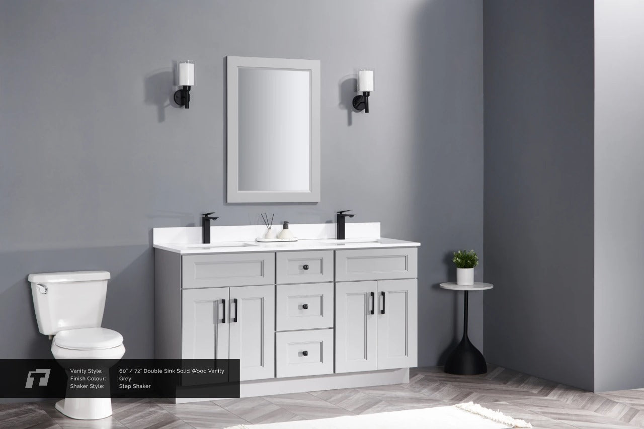 72" Inch Solid Wood Light Grey Shaker Style Vanity Gs72 With Quartz Top